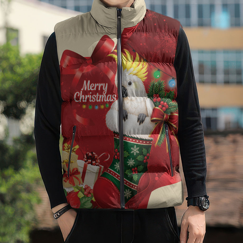 Sulphur-crested Cockatoo Christmas Australia Sleeveless Puffer Jacket Aussie Xmas Sock Coquette Bow
