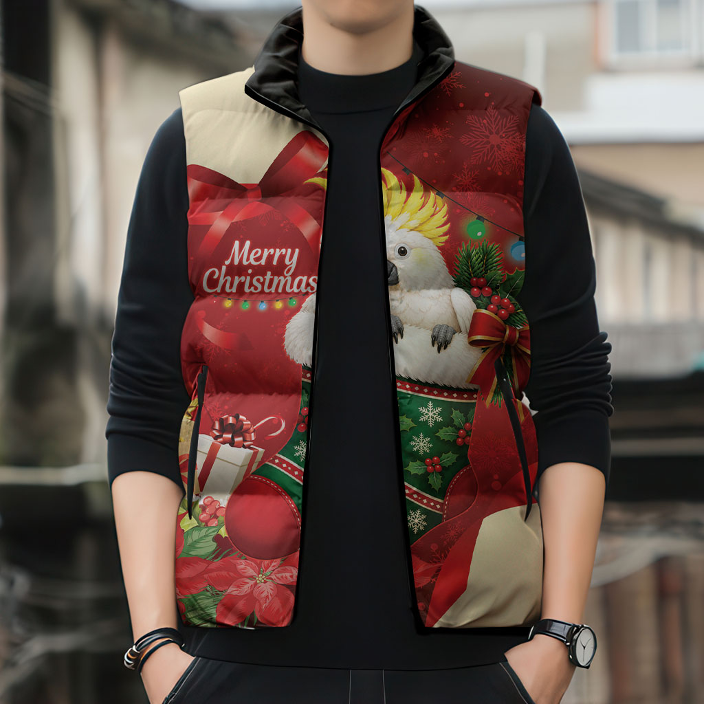 Sulphur-crested Cockatoo Christmas Australia Sleeveless Puffer Jacket Aussie Xmas Sock Coquette Bow