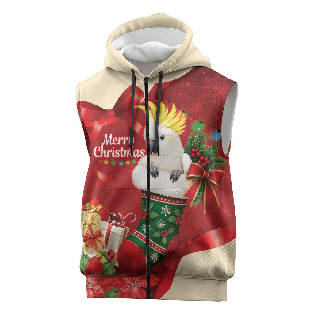 Sulphur-crested Cockatoo Christmas Australia Sleeveless Zip Hoodie Aussie Xmas Sock Coquette Bow