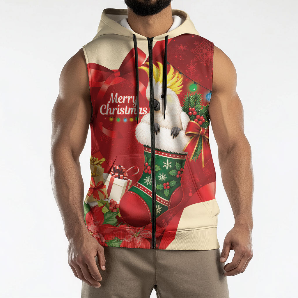 Sulphur-crested Cockatoo Christmas Australia Sleeveless Zip Hoodie Aussie Xmas Sock Coquette Bow