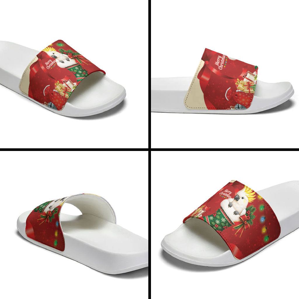Sulphur-crested Cockatoo Christmas Australia Slide Sandals Aussie Xmas Sock Coquette Bow