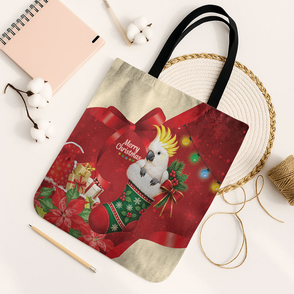 Sulphur-crested Cockatoo Christmas Australia Tote Bag Aussie Xmas Sock Coquette Bow