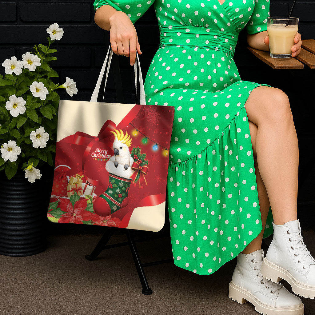 Sulphur-crested Cockatoo Christmas Australia Tote Bag Aussie Xmas Sock Coquette Bow