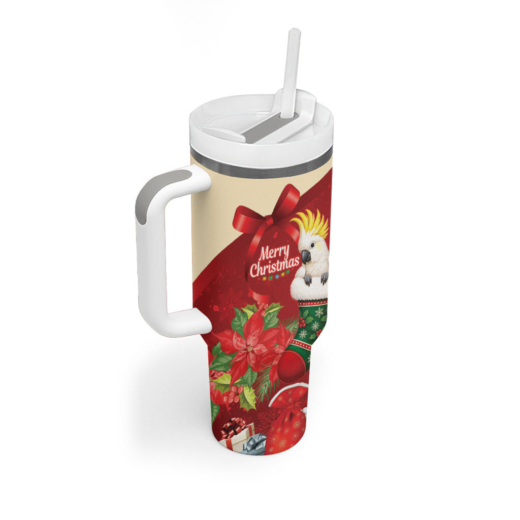 Sulphur-crested Cockatoo Christmas Australia Tumbler With Handle Aussie Xmas Sock Coquette Bow
