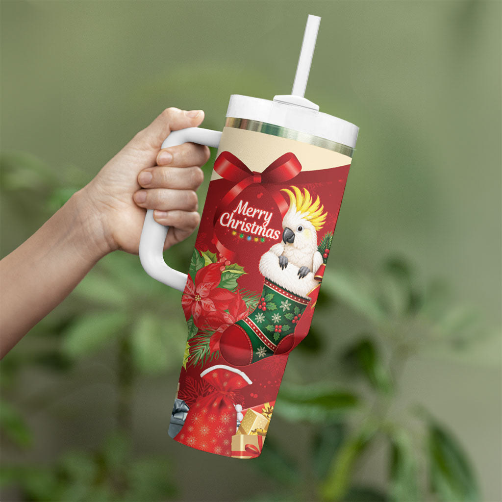 Sulphur-crested Cockatoo Christmas Australia Tumbler With Handle Aussie Xmas Sock Coquette Bow