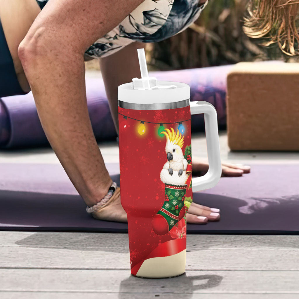 Sulphur-crested Cockatoo Christmas Australia Tumbler With Handle Aussie Xmas Sock Coquette Bow