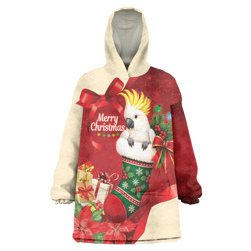Sulphur-crested Cockatoo Christmas Australia Wearable Blanket Hoodie Aussie Xmas Sock Coquette Bow