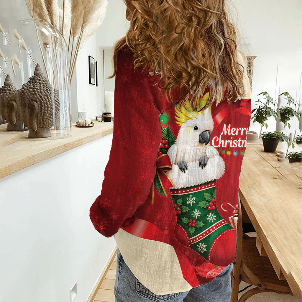 Sulphur-crested Cockatoo Christmas Australia Women Casual Shirt Aussie Xmas Sock Coquette Bow