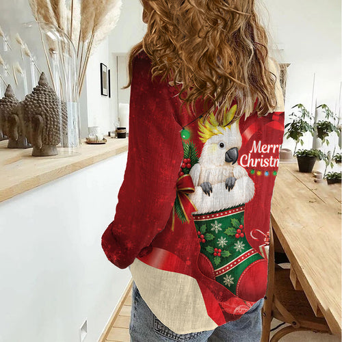 Sulphur-crested Cockatoo Christmas Australia Women Casual Shirt Aussie Xmas Sock Coquette Bow