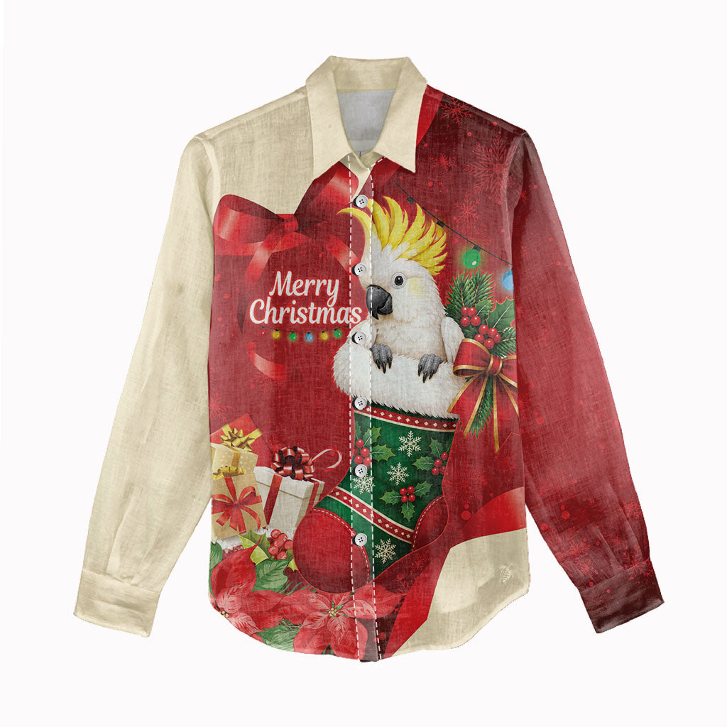 Sulphur-crested Cockatoo Christmas Australia Women Casual Shirt Aussie Xmas Sock Coquette Bow