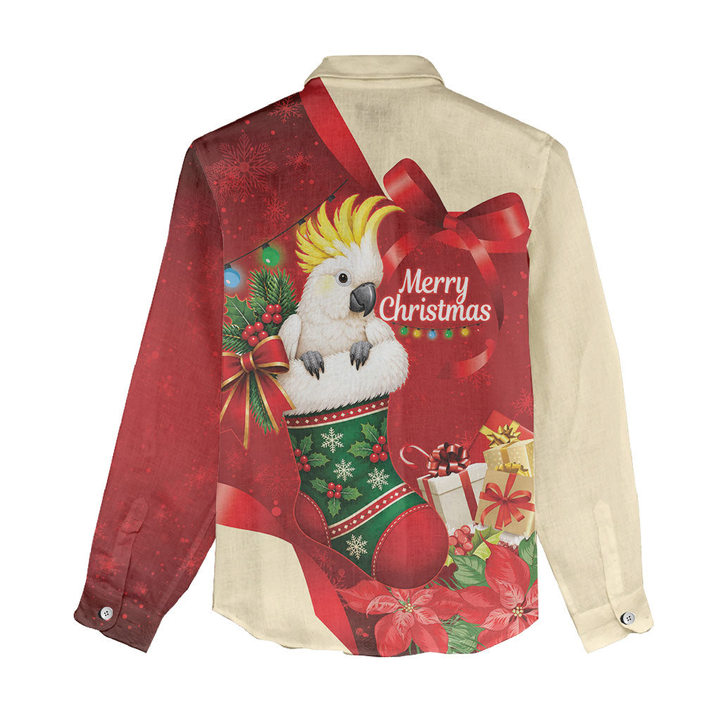 Sulphur-crested Cockatoo Christmas Australia Women Casual Shirt Aussie Xmas Sock Coquette Bow