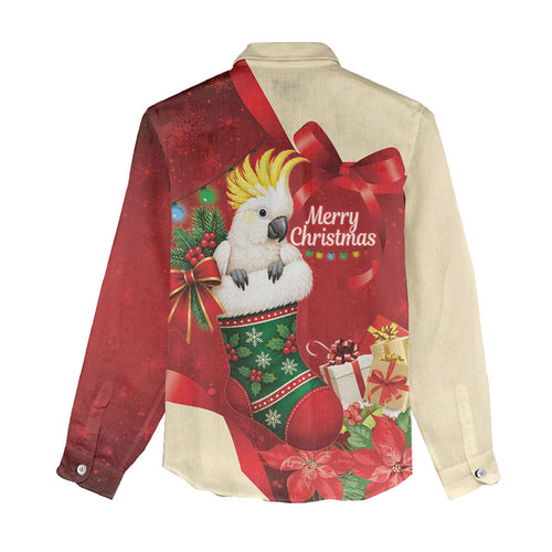 Sulphur-crested Cockatoo Christmas Australia Women Casual Shirt Aussie Xmas Sock Coquette Bow