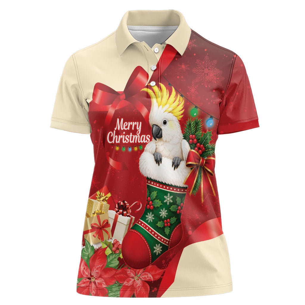 Sulphur-crested Cockatoo Christmas Australia Women Polo Shirt Aussie Xmas Sock Coquette Bow