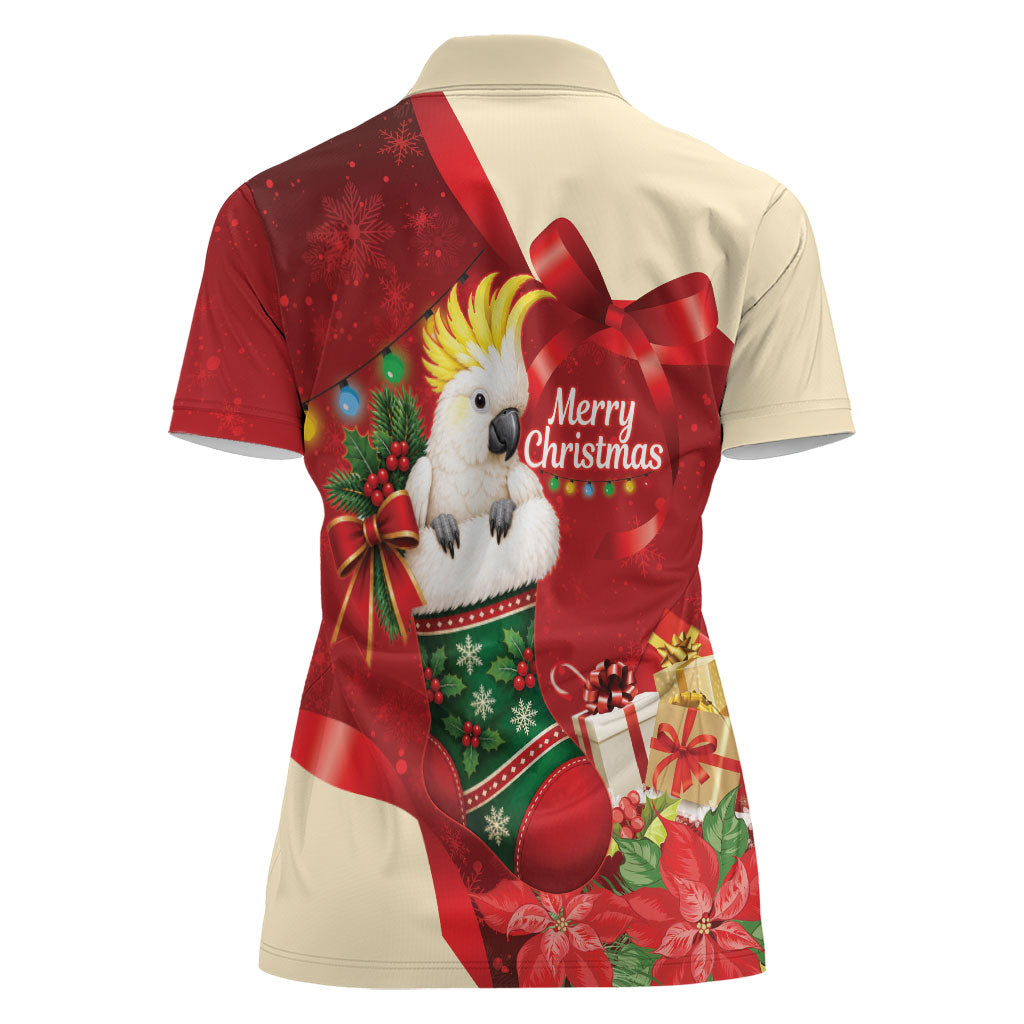 Sulphur-crested Cockatoo Christmas Australia Women Polo Shirt Aussie Xmas Sock Coquette Bow