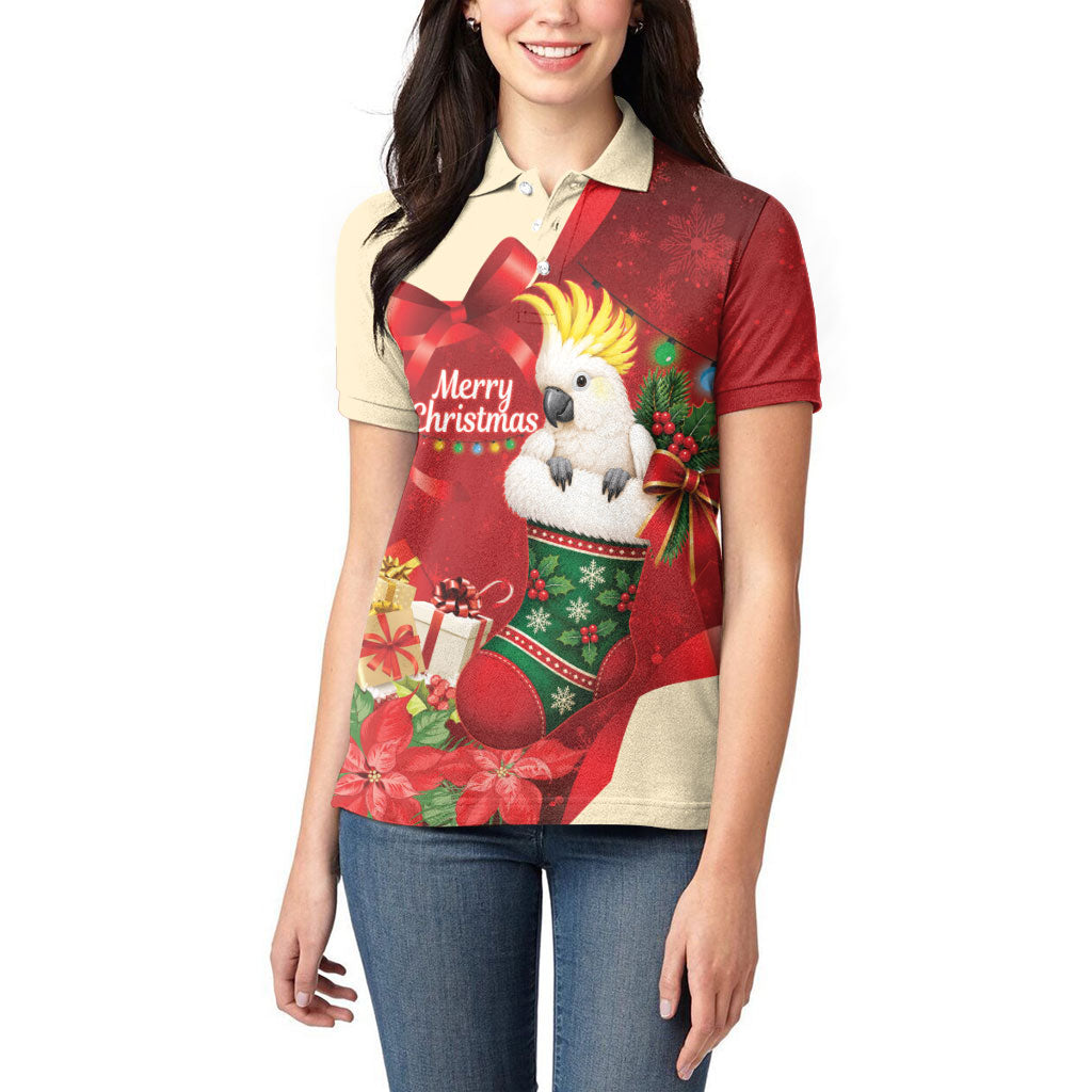 Sulphur-crested Cockatoo Christmas Australia Women Polo Shirt Aussie Xmas Sock Coquette Bow