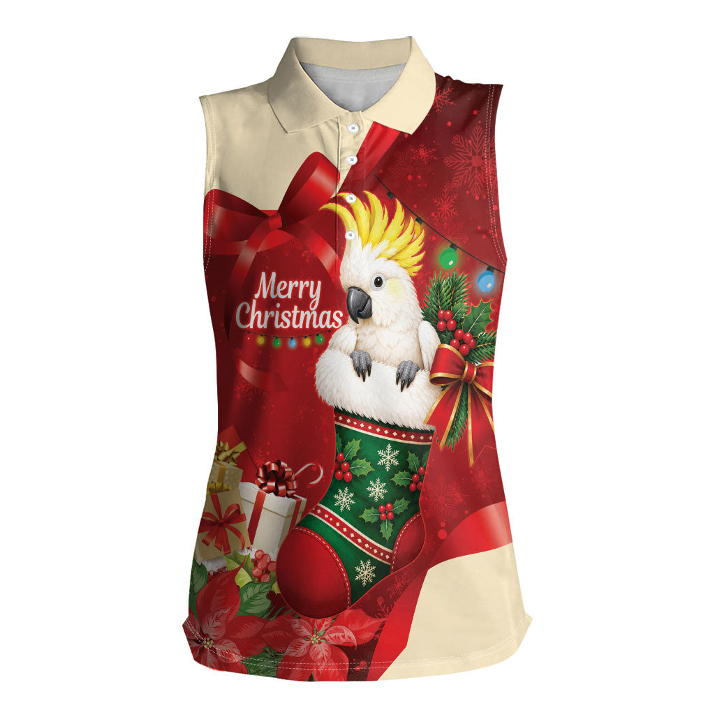 Sulphur-crested Cockatoo Christmas Australia Women Sleeveless Polo Shirt Aussie Xmas Sock Coquette Bow