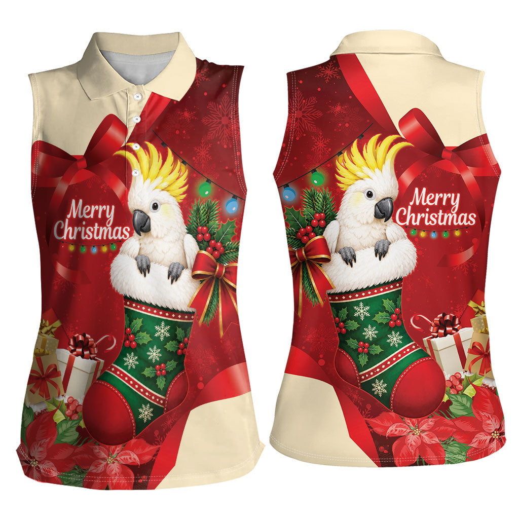 Sulphur-crested Cockatoo Christmas Australia Women Sleeveless Polo Shirt Aussie Xmas Sock Coquette Bow