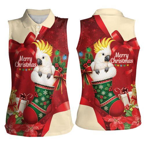 Sulphur-crested Cockatoo Christmas Australia Women Sleeveless Polo Shirt Aussie Xmas Sock Coquette Bow