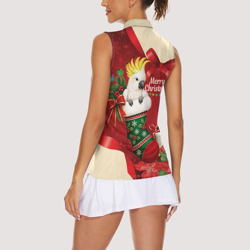 Sulphur-crested Cockatoo Christmas Australia Women Sleeveless Polo Shirt Aussie Xmas Sock Coquette Bow