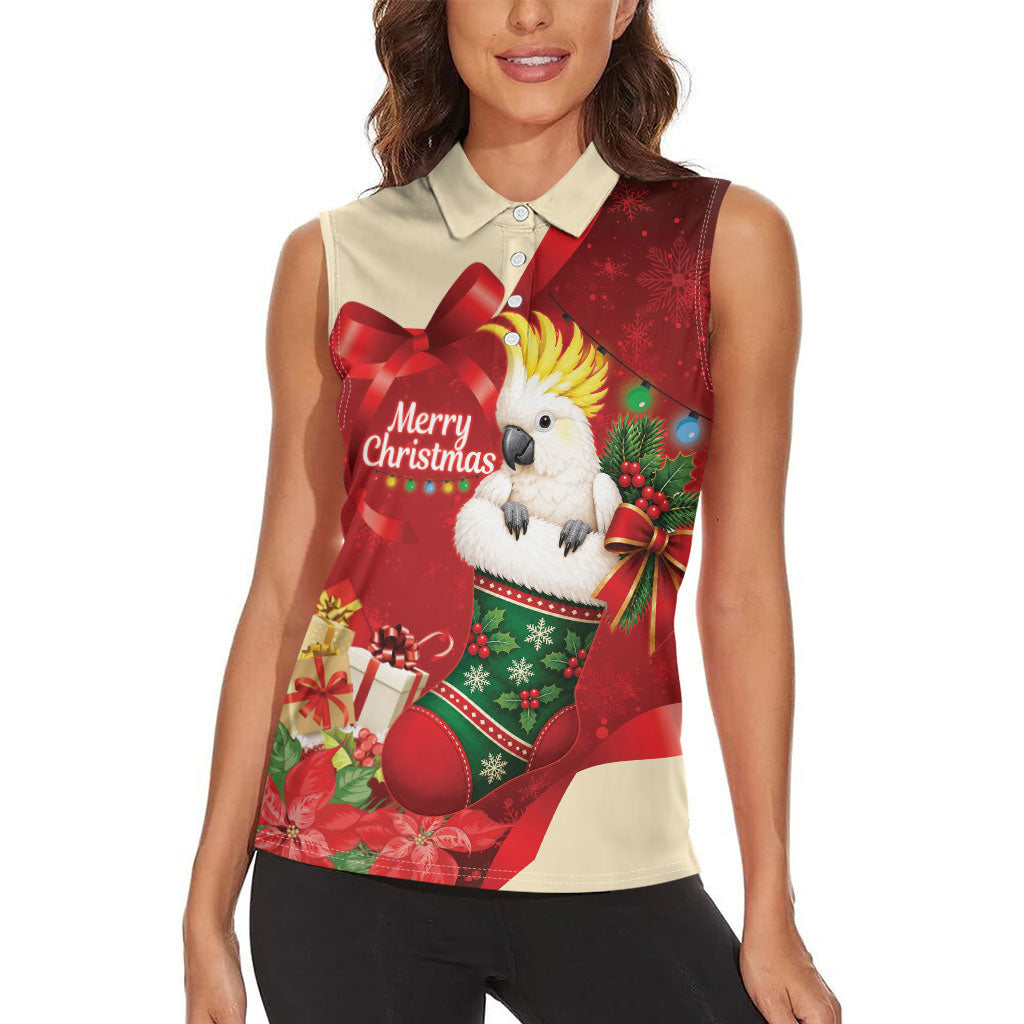Sulphur-crested Cockatoo Christmas Australia Women Sleeveless Polo Shirt Aussie Xmas Sock Coquette Bow