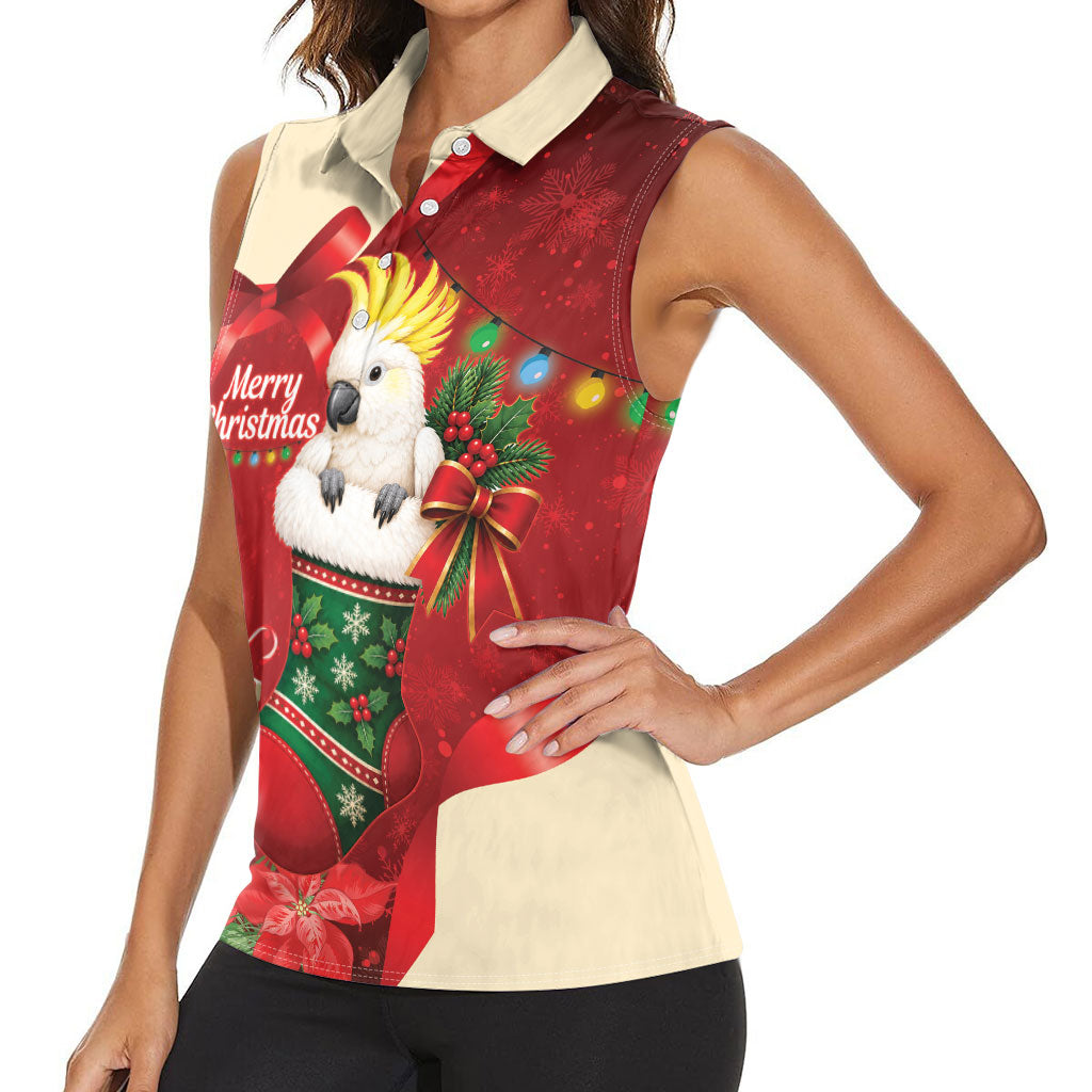 Sulphur-crested Cockatoo Christmas Australia Women Sleeveless Polo Shirt Aussie Xmas Sock Coquette Bow