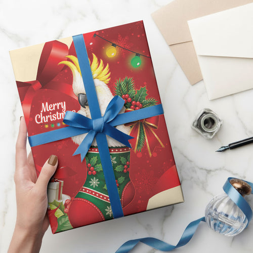 Sulphur-crested Cockatoo Christmas Australia Wrapping Paper Aussie Xmas Sock Coquette Bow