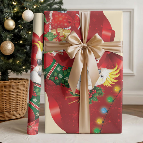 Sulphur-crested Cockatoo Christmas Australia Wrapping Paper Aussie Xmas Sock Coquette Bow