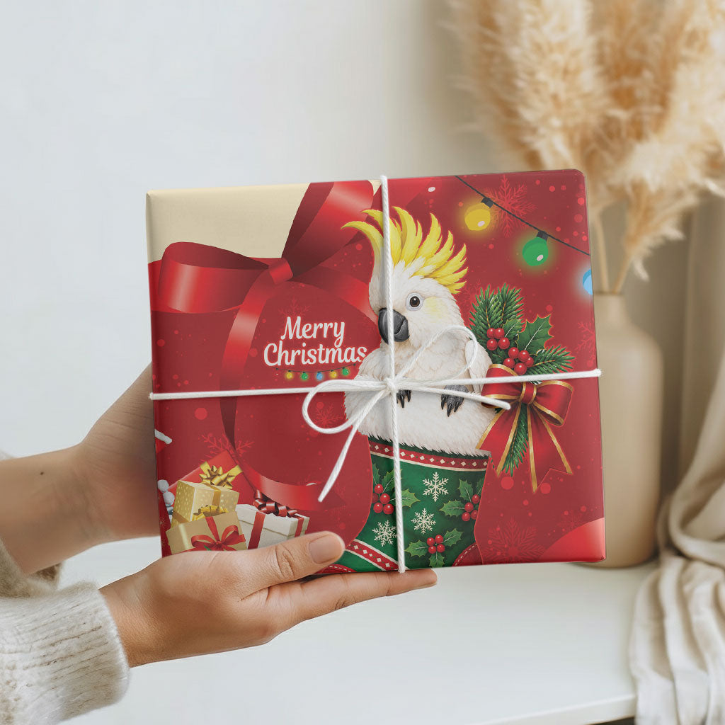 Sulphur-crested Cockatoo Christmas Australia Wrapping Paper Aussie Xmas Sock Coquette Bow