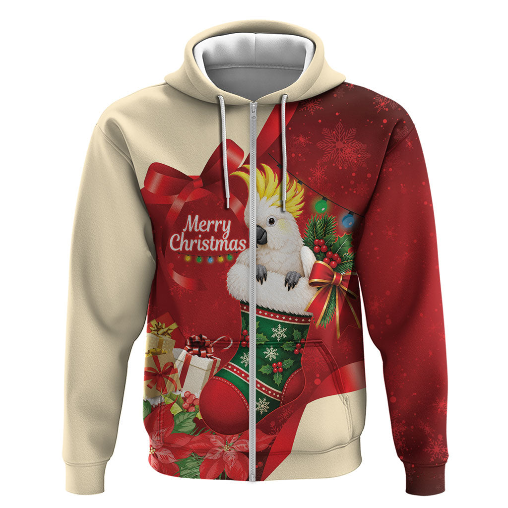 Sulphur-crested Cockatoo Christmas Australia Zip Hoodie Aussie Xmas Sock Coquette Bow