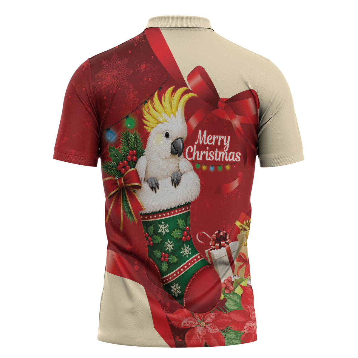 Sulphur-crested Cockatoo Christmas Australia Zipper Polo Shirt Aussie Xmas Sock Coquette Bow
