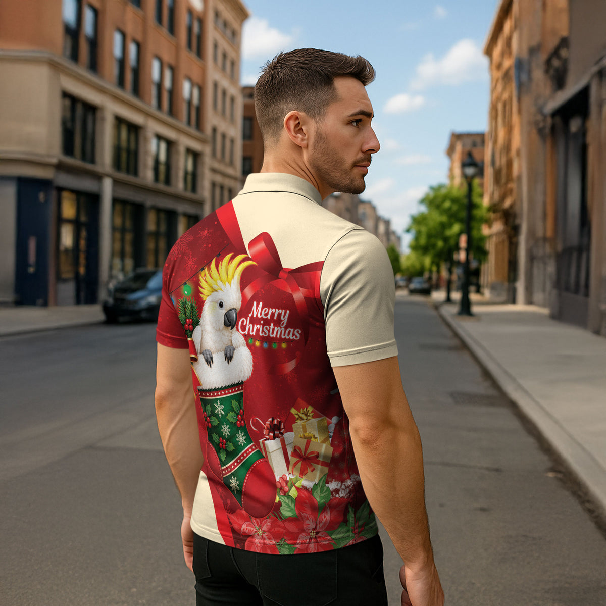 Sulphur-crested Cockatoo Christmas Australia Zipper Polo Shirt Aussie Xmas Sock Coquette Bow