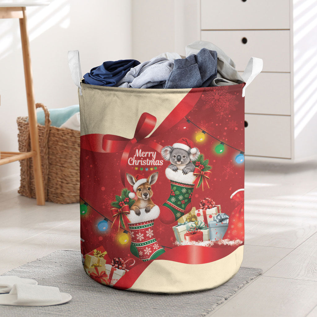 Kangaroo Koala Cockatoo Christmas Australia Laundry Basket Aussie Xmas Sock Coquette Bow