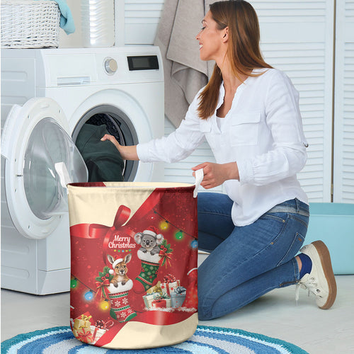 Kangaroo Koala Cockatoo Christmas Australia Laundry Basket Aussie Xmas Sock Coquette Bow