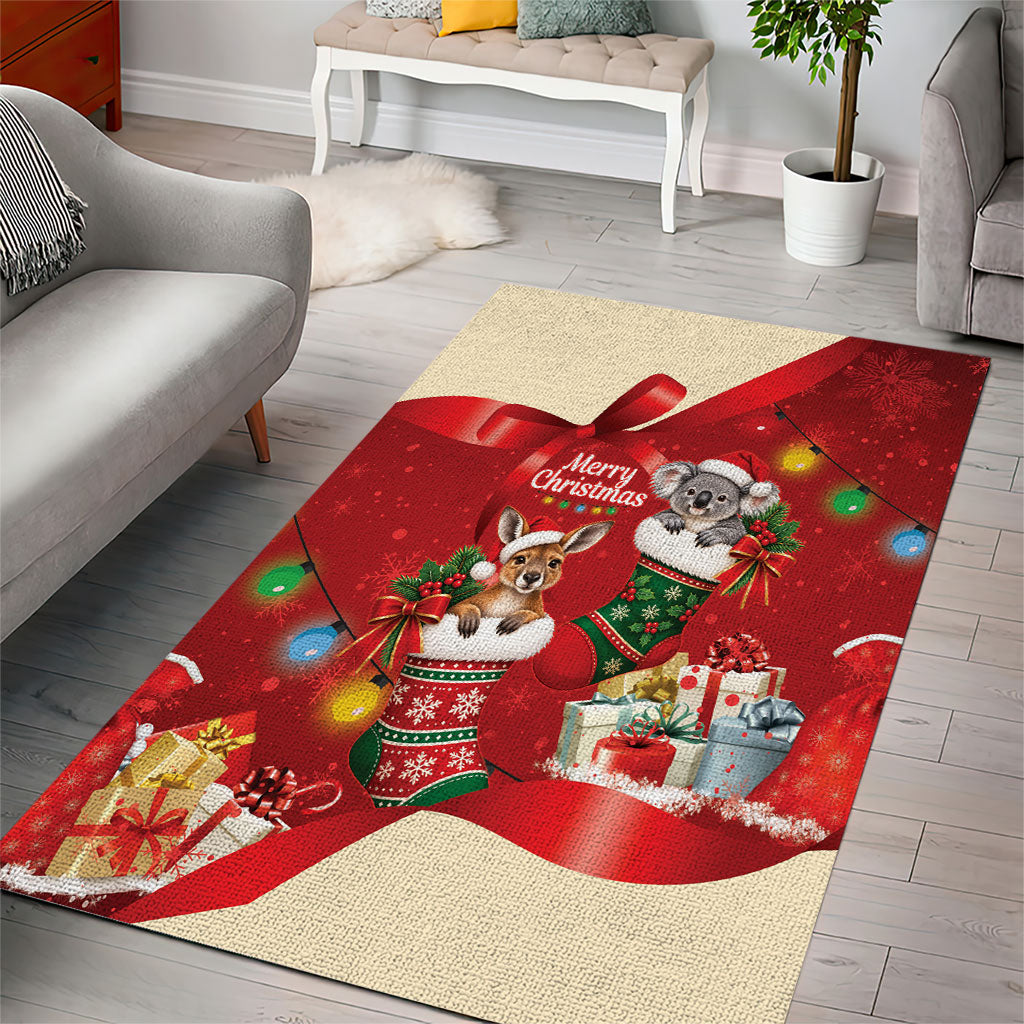 Kangaroo Koala Cockatoo Christmas Australia Area Rug Aussie Xmas Sock Coquette Bow