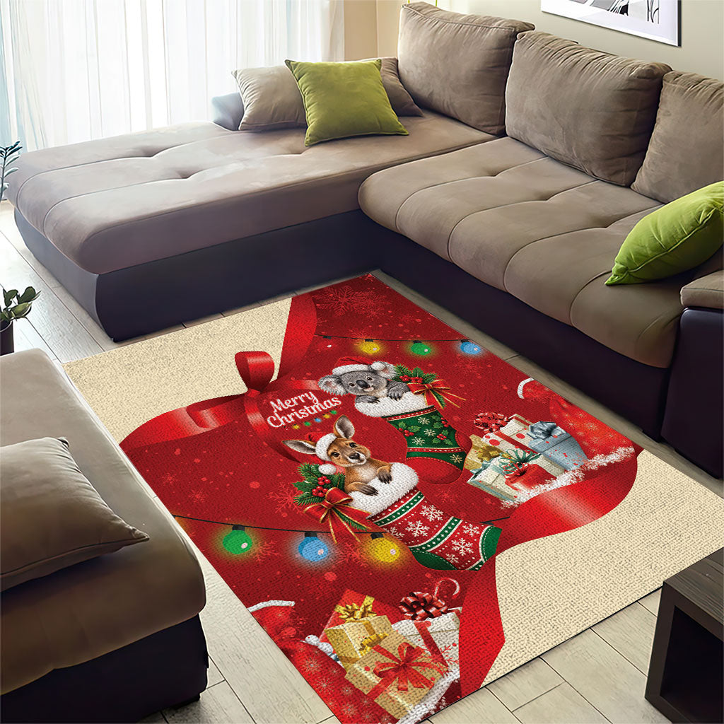 Kangaroo Koala Cockatoo Christmas Australia Area Rug Aussie Xmas Sock Coquette Bow