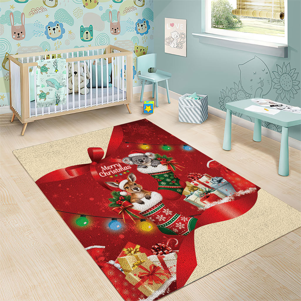 Kangaroo Koala Cockatoo Christmas Australia Area Rug Aussie Xmas Sock Coquette Bow