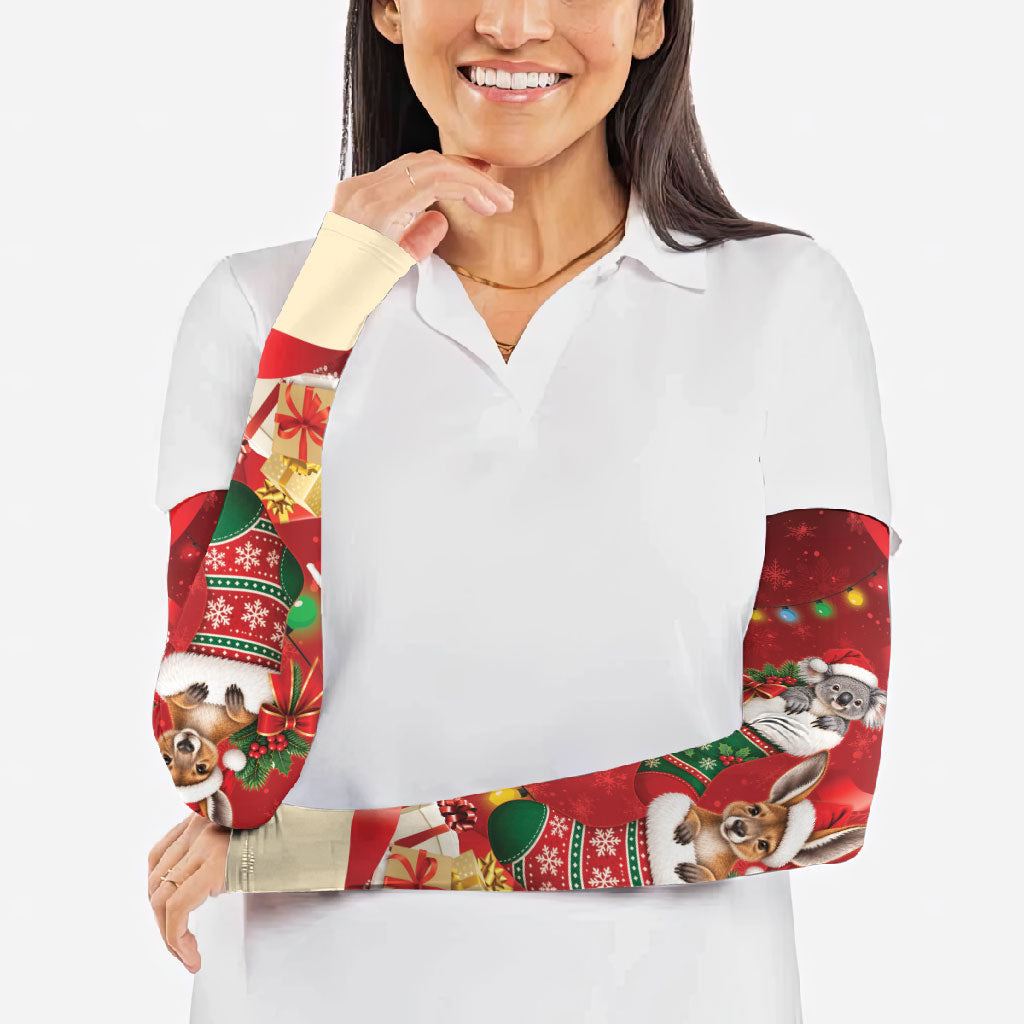 Kangaroo Koala Cockatoo Christmas Australia Arm Sleeves Aussie Xmas Sock Coquette Bow