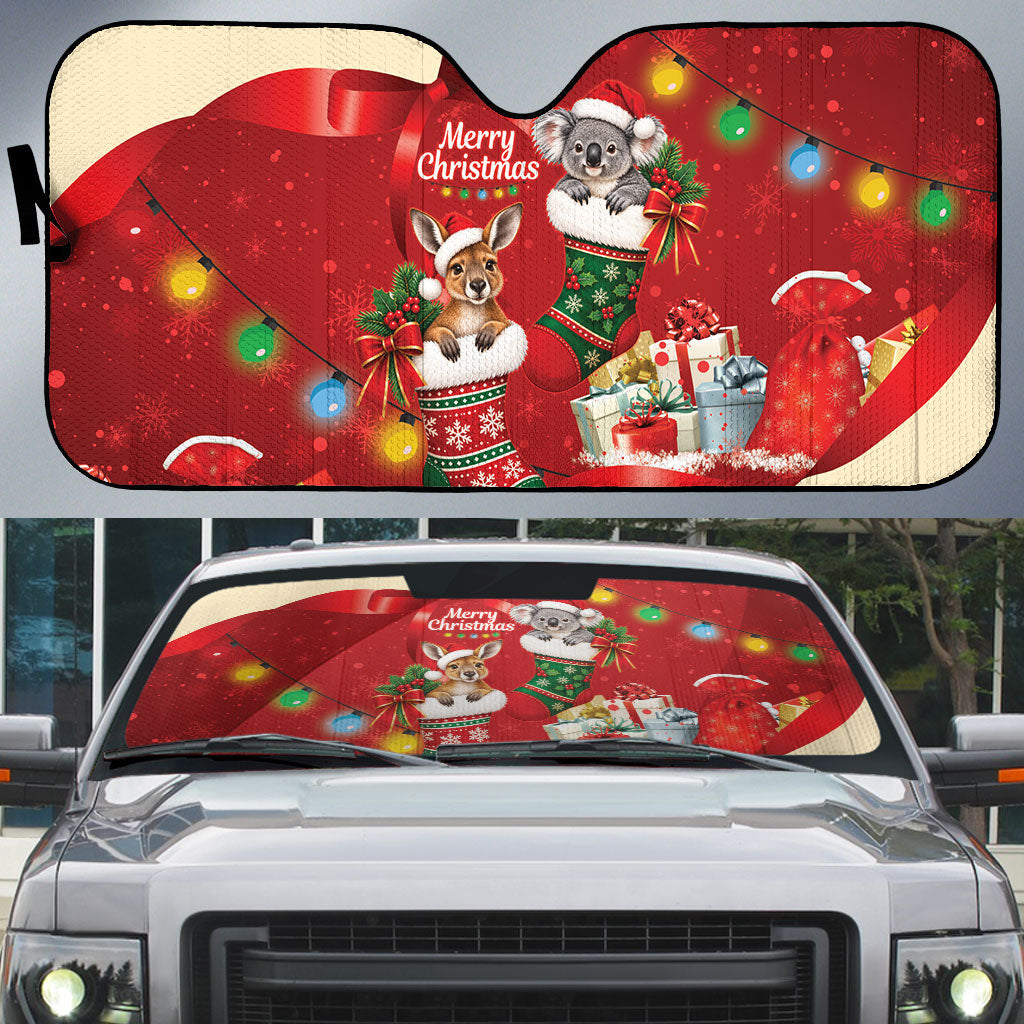 Kangaroo Koala Cockatoo Christmas Australia Auto Sun Shade Aussie Xmas Sock Coquette Bow
