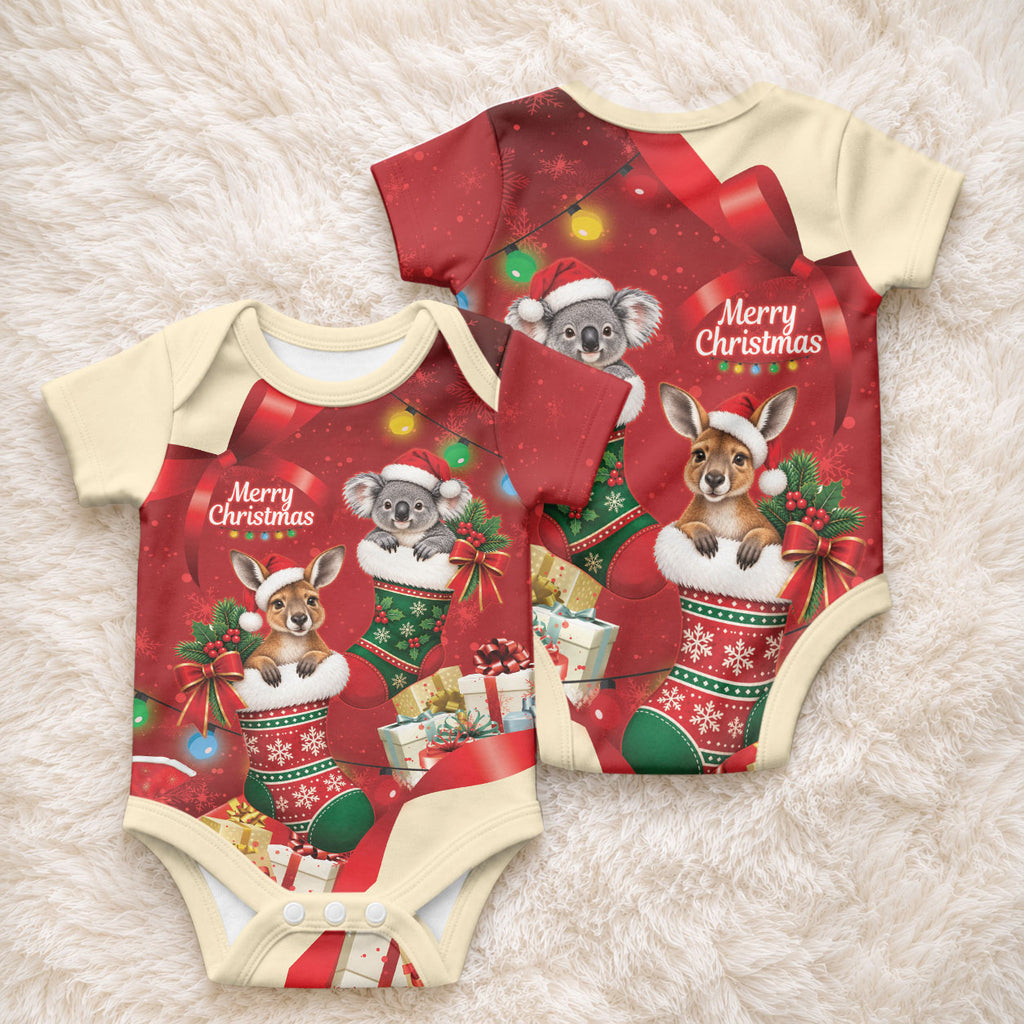 Kangaroo Koala Cockatoo Christmas Australia Baby Onesie Aussie Xmas Sock Coquette Bow
