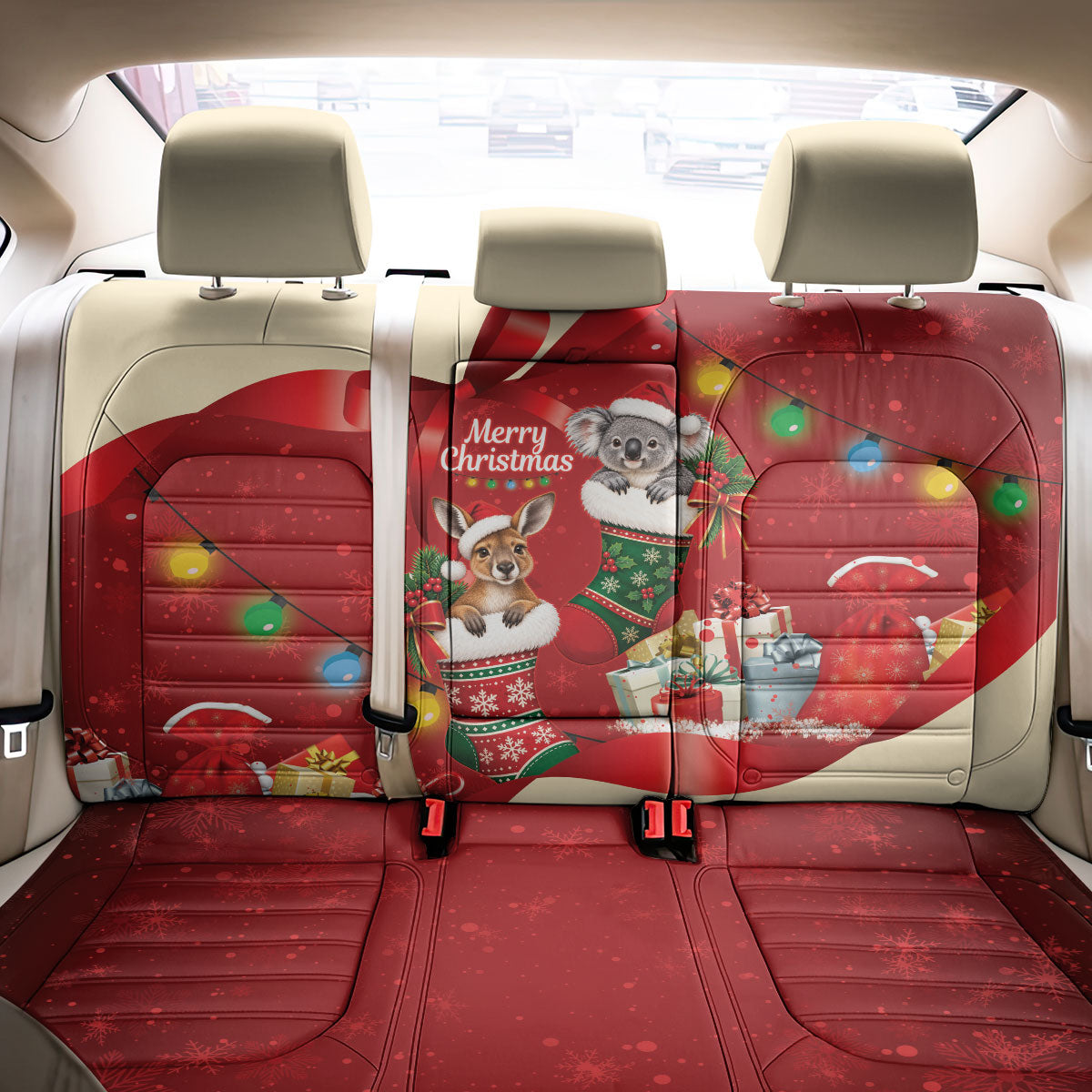Kangaroo Koala Cockatoo Christmas Australia Back Car Seat Cover Aussie Xmas Sock Coquette Bow