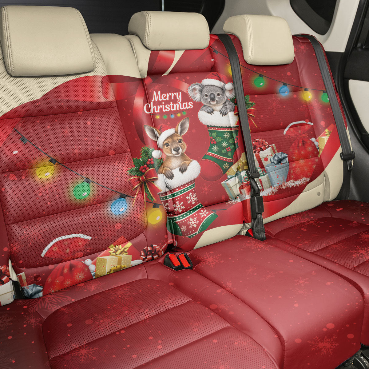 Kangaroo Koala Cockatoo Christmas Australia Back Car Seat Cover Aussie Xmas Sock Coquette Bow