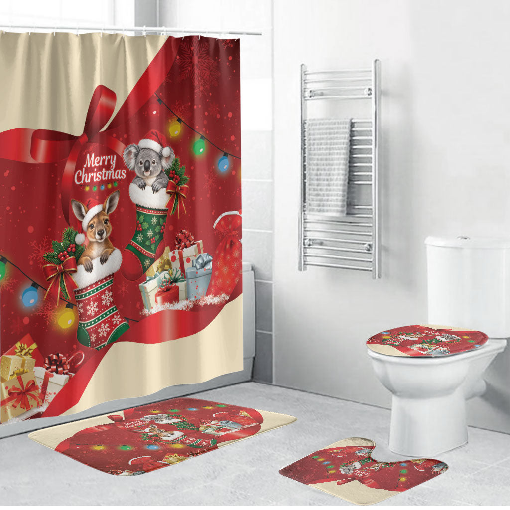 Kangaroo Koala Cockatoo Christmas Australia Bathroom Set Aussie Xmas Sock Coquette Bow