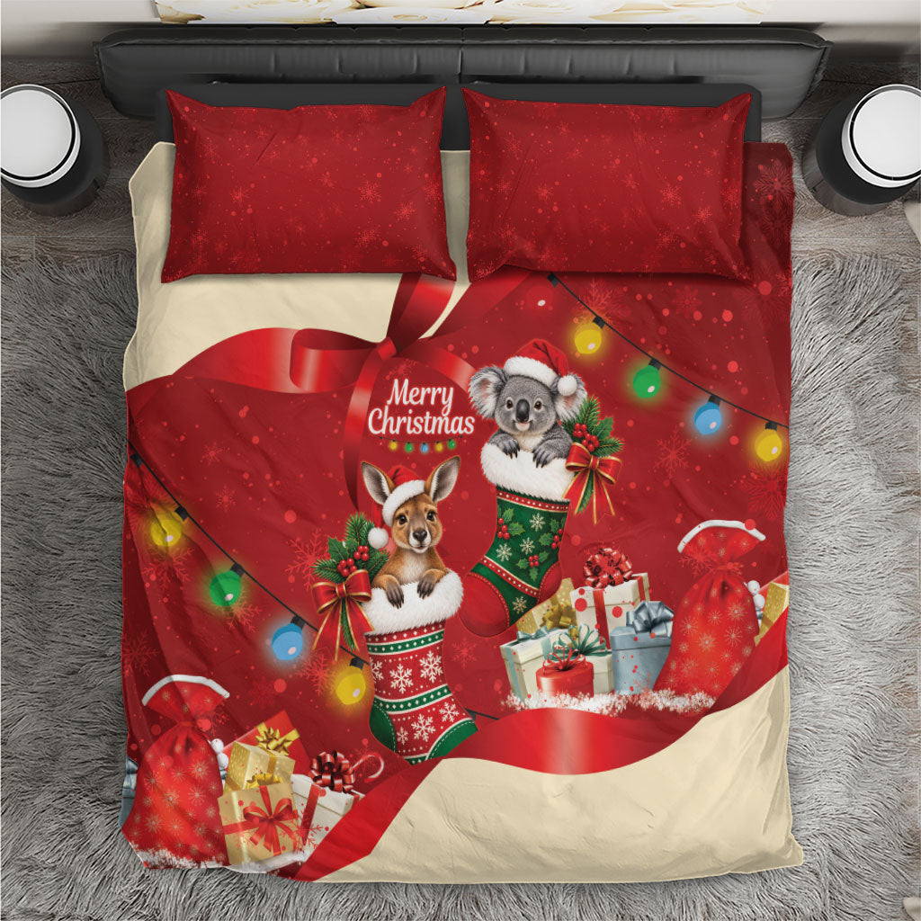Kangaroo Koala Cockatoo Christmas Australia Bedding Set Aussie Xmas Sock Coquette Bow