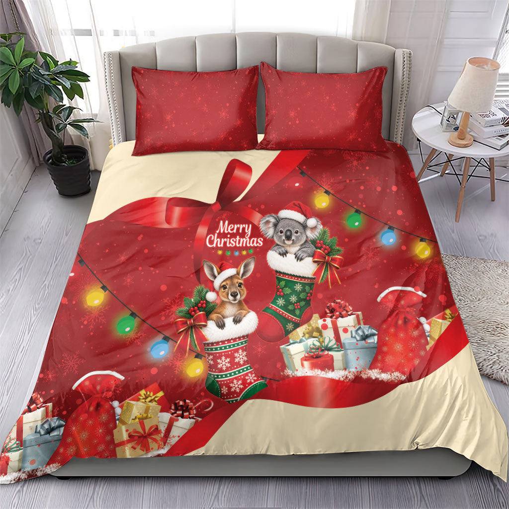 Kangaroo Koala Cockatoo Christmas Australia Bedding Set Aussie Xmas Sock Coquette Bow