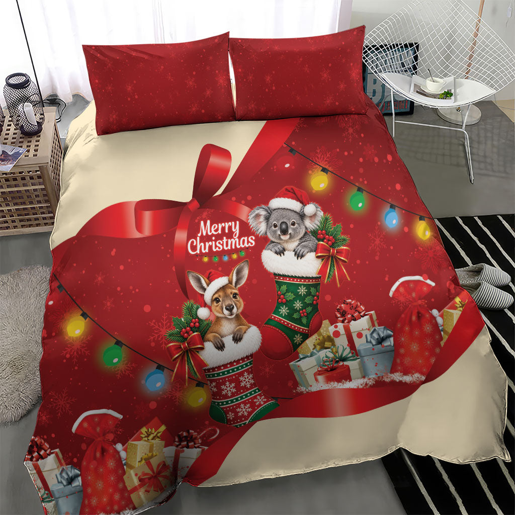 Kangaroo Koala Cockatoo Christmas Australia Bedding Set Aussie Xmas Sock Coquette Bow