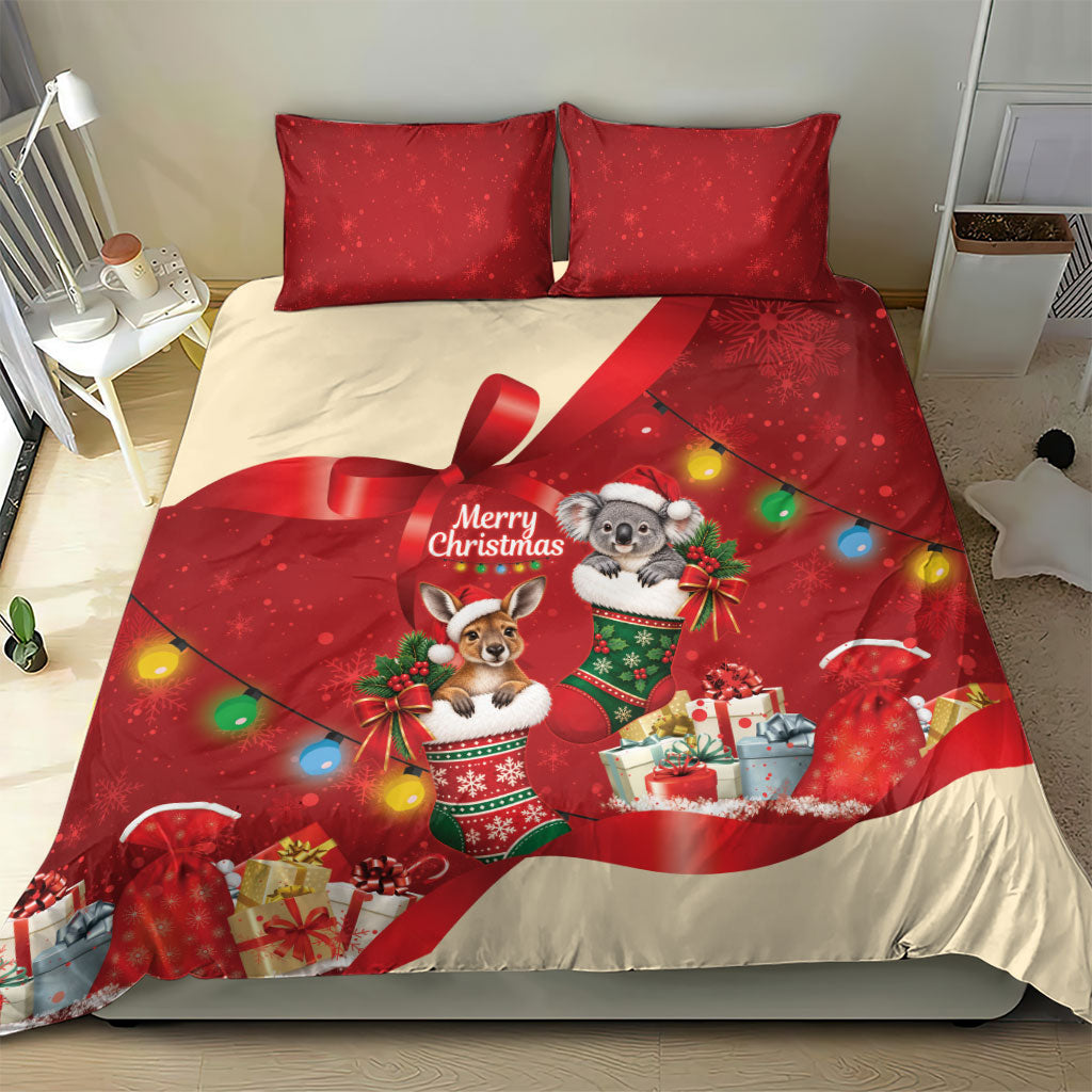 Kangaroo Koala Cockatoo Christmas Australia Bedding Set Aussie Xmas Sock Coquette Bow