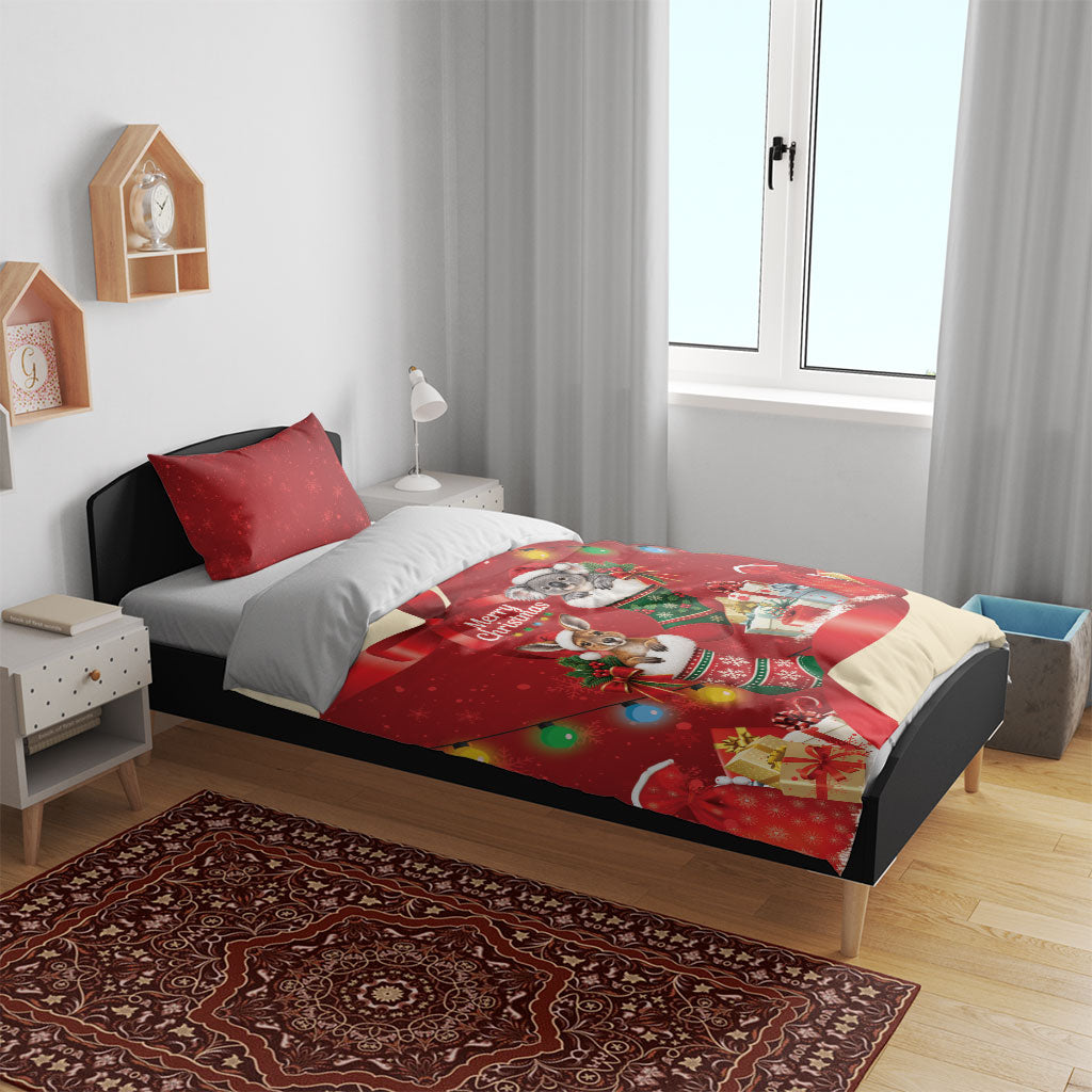 Kangaroo Koala Cockatoo Christmas Australia Bedding Set Aussie Xmas Sock Coquette Bow
