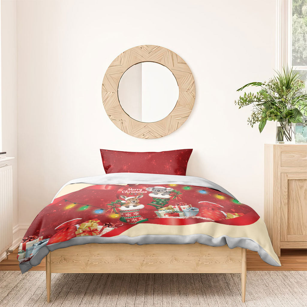 Kangaroo Koala Cockatoo Christmas Australia Bedding Set Aussie Xmas Sock Coquette Bow