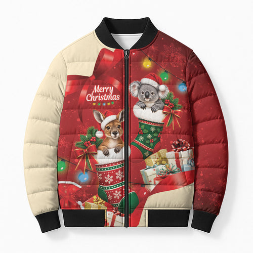 Kangaroo Koala Cockatoo Christmas Australia Bomber Puffer Jacket Aussie Xmas Sock Coquette Bow