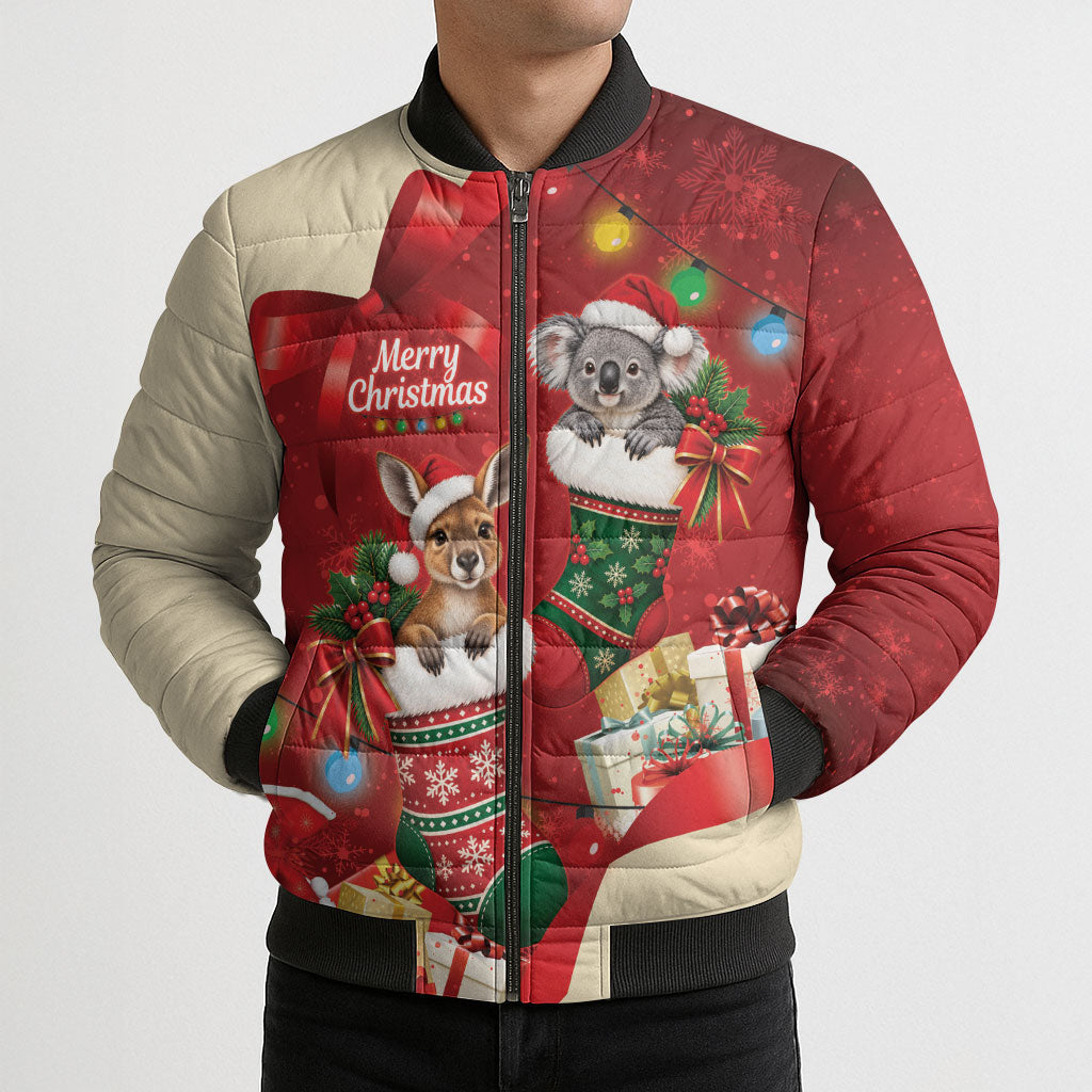 Kangaroo Koala Cockatoo Christmas Australia Bomber Puffer Jacket Aussie Xmas Sock Coquette Bow